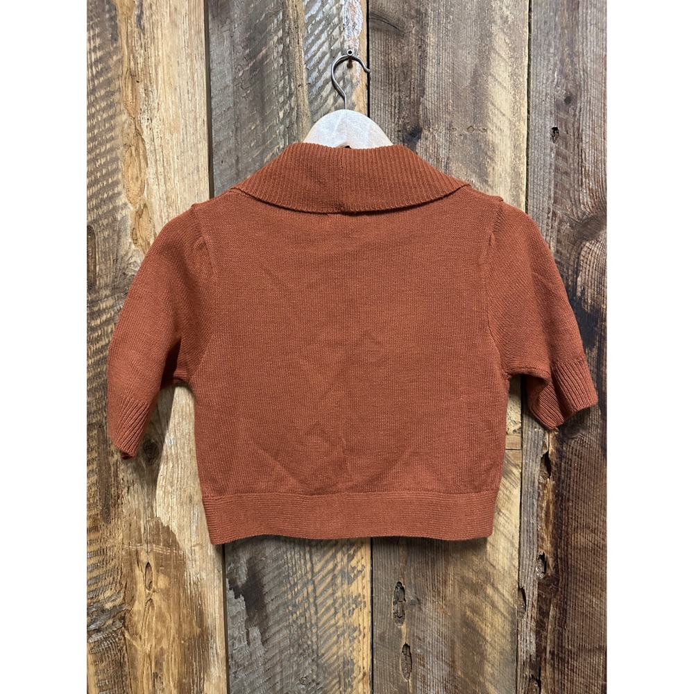 Y2K Rust Cropped Button Cardigan Womens M Retro Secretary Indie Sleaze - Picture 3 of 7